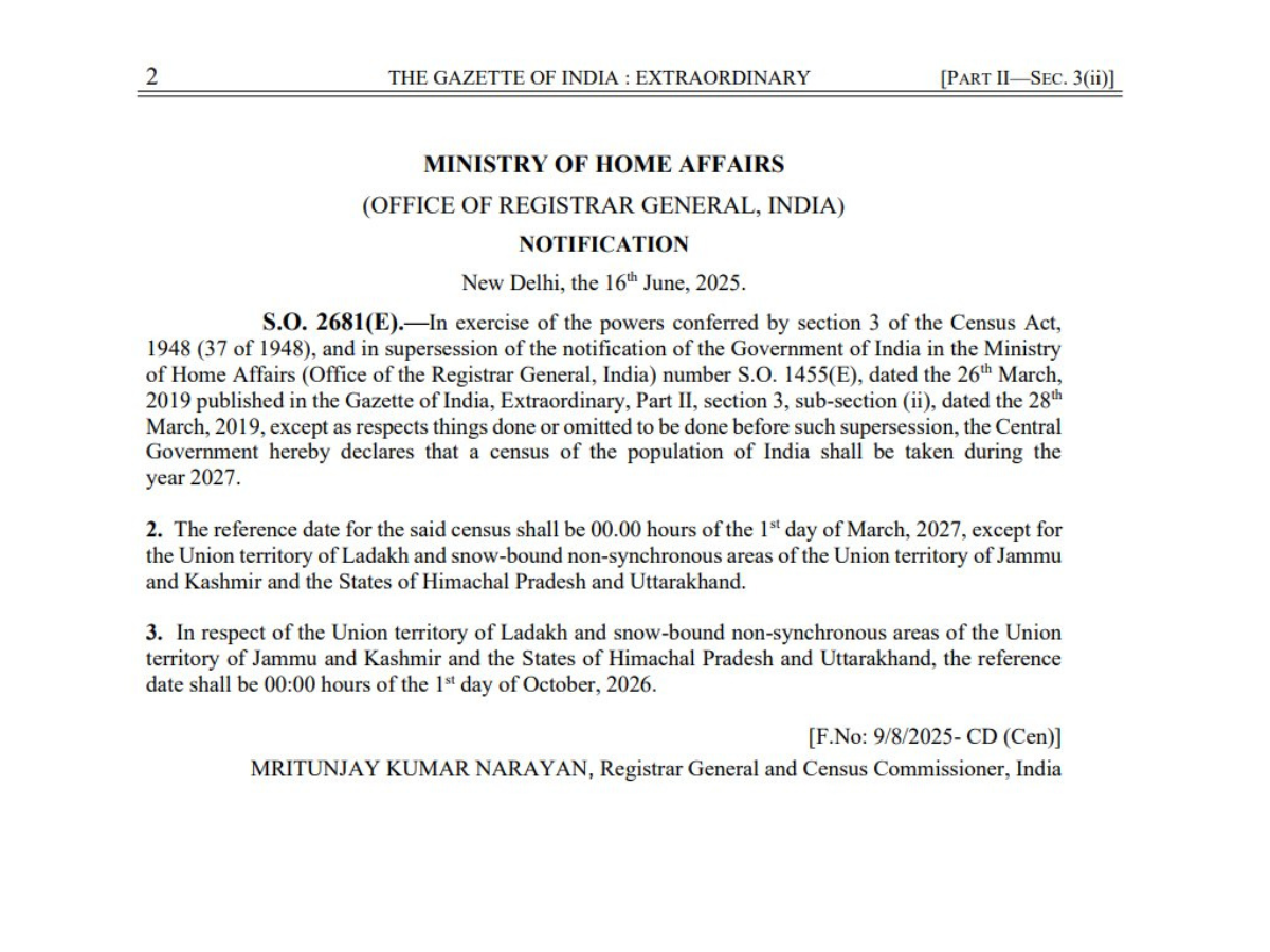 Census 2027 Officially Announced: India To Conduct Nationwide Survey, Ladakh And Hill States To Start Early