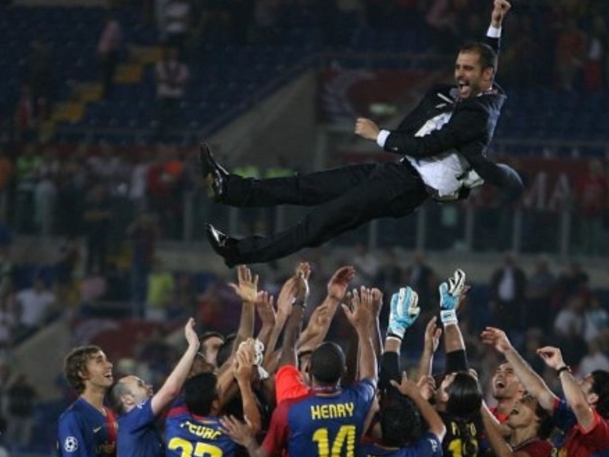 During his time at Barcelona Pep Guardiola revolutionized contemporary football through his tiki-taka method which combined precise possession skills with pressing and positional control. Guardiola raised Messi Xavi and Iniesta into a harmonious group which took control of world football. Many experts recognize the 2008–2012 Barça team as the most exceptional football club combination in history. (Image credit: Pinterest) - Photo Gallery